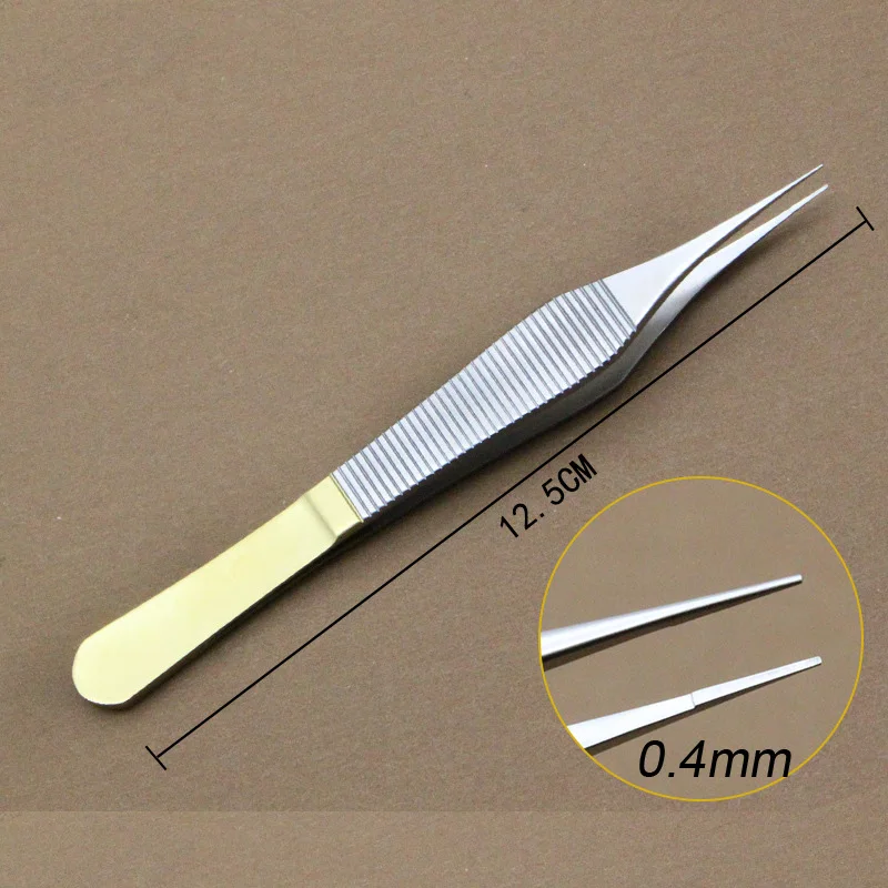 Stainless Steel Tissue Forceps Golden Handle Forceps with Platform Ophthalmic Forceps Tweezers Eye Tools Ophthalmic Instrument