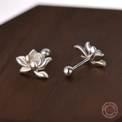 925 Sterling Silver Lotu Flower Stud Earrings for Women Vintage Plant Mini Korean Fashion Earring Piercing Jewelry