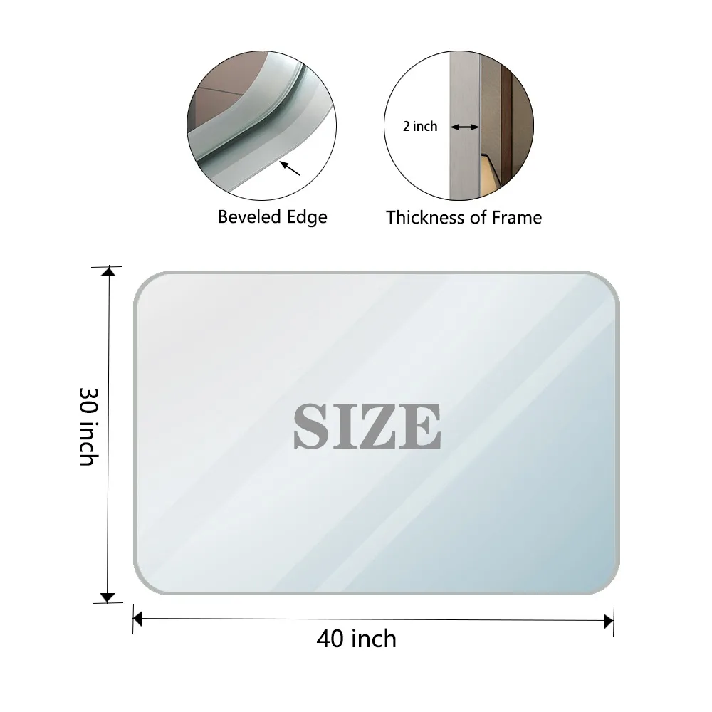 40x30inch Brushed Silver Rounded Corner Rectangle Bathroom Mirror Wall Mounted Bathroom Mirror Vanity Bathroom Mirror