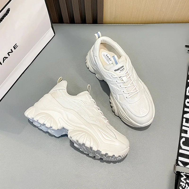 CXJYWMJL Genuine Leather Women Chunky Sneakers Autumn Winter Retro Sports Cotton Shoes Ladies Platform Warm Vulcanized Shoes