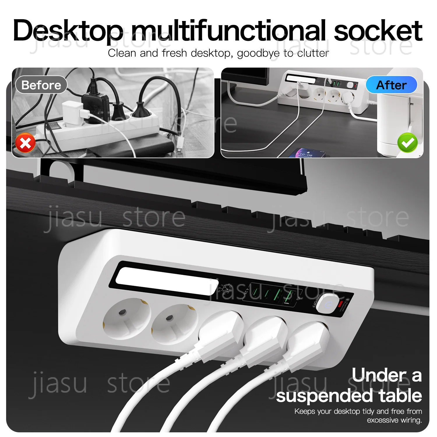 European extension cable triangular desktop corner socket touch three-color night light