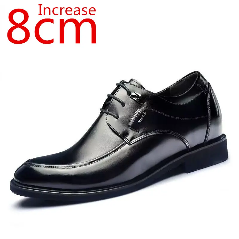 

Men Formal Dress Heightened Shoes Increased 8cm Office Invisible Elevator Shoes Genuine Leather Hand Sewn Wedding Leather Shoes