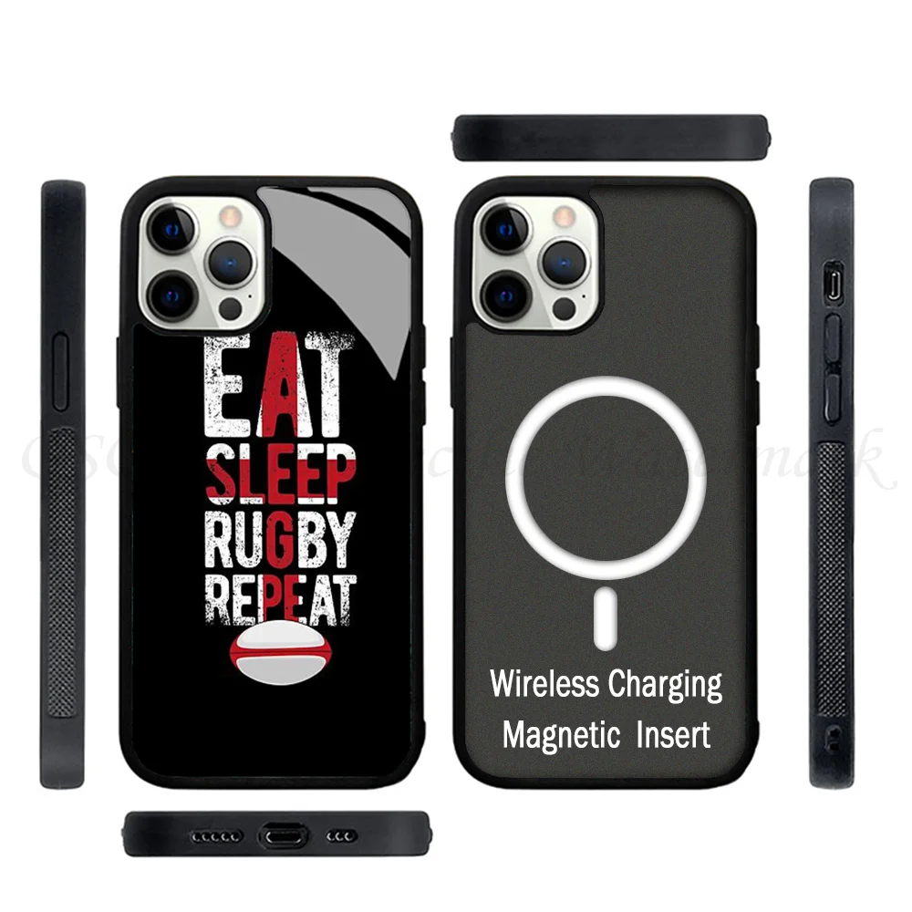 Eat Sleep Rugby Repeat E-england Rugby Phone Case Strong Magnetic For IPhone 15 14 13 Pro Max 11 12 Mini Alex Mirror For Magsafe