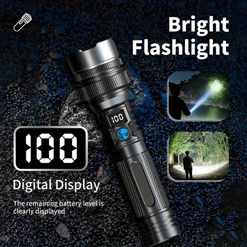 Ultra Bright 3000 Lumens USB Rechargeable LED Flashlight High Power Telescopic Zoom Durable Aluminum Design for Work Patrol