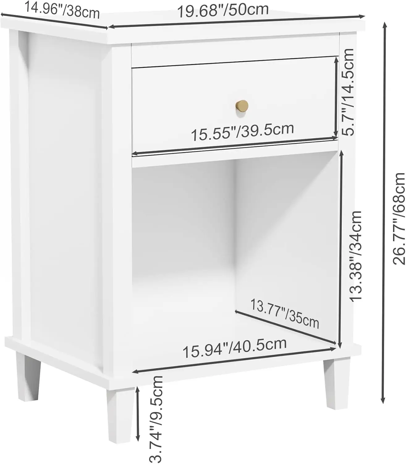 서랍 1 개가 있는 나이트 스탠드, 26.68 인치 침대 옆 가구, 어린이, 소녀, 남아용 오픈 보관 선반