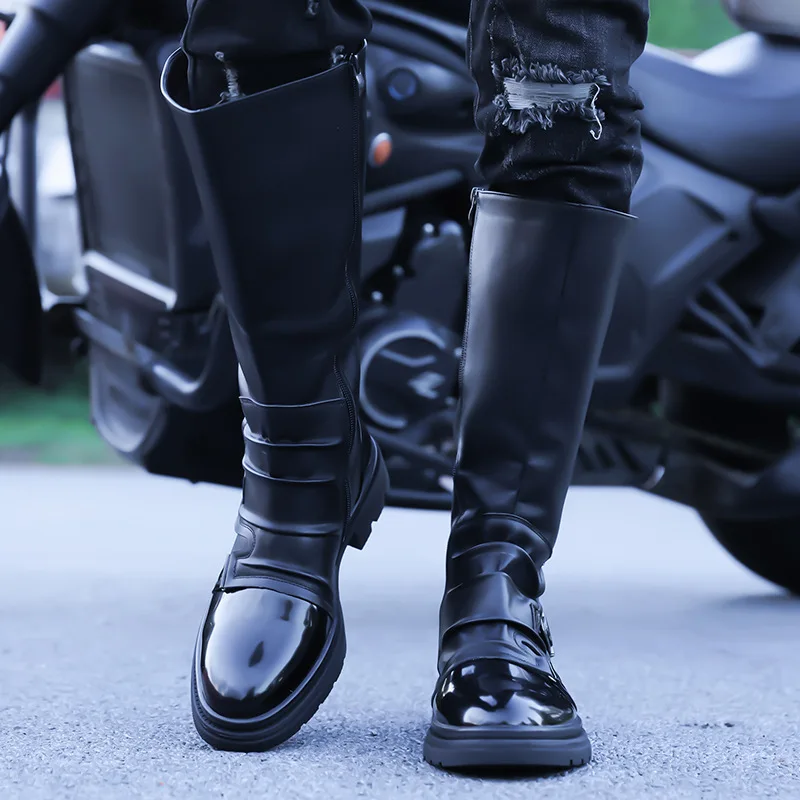 2026 New Men‘s Motorcycle Boots Knee High Retro Vintage Leather Ankle Boots Chunky Sole Anti-Slip Durable British Work Boots