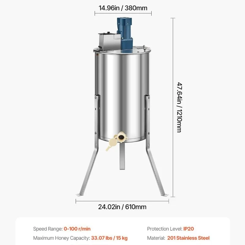 3 Frame Electric Stainless Steel Honey Extractor, Honey Separator with Honey Gate Beekeeping Tool