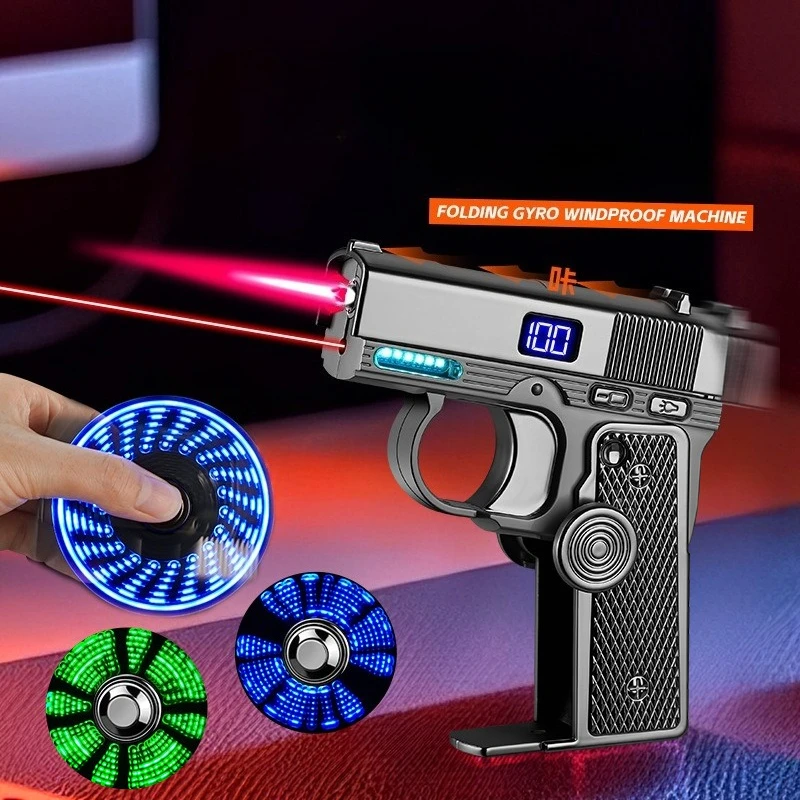 Multi Functional Gun Shaped Lighter Folding Dual Form Decompression Gyro Lighters with Deformation and Windproof Red Flame