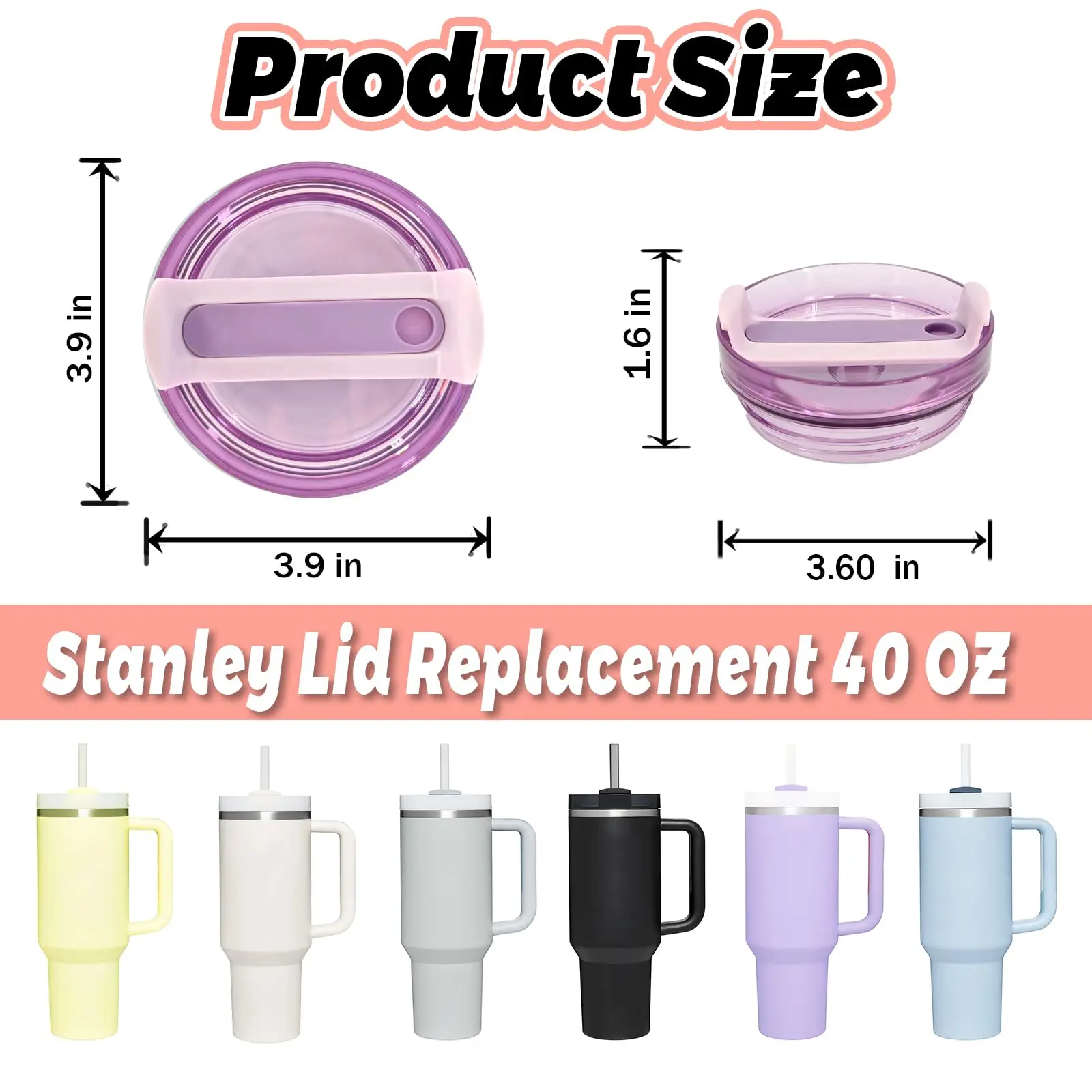 40 OZ Tumbler Lids for Stanley Cup, Replacement Lids Fit for Stanley Adventure Quencher,Spill Proof Splash Resistant Tumbler Lid view 6