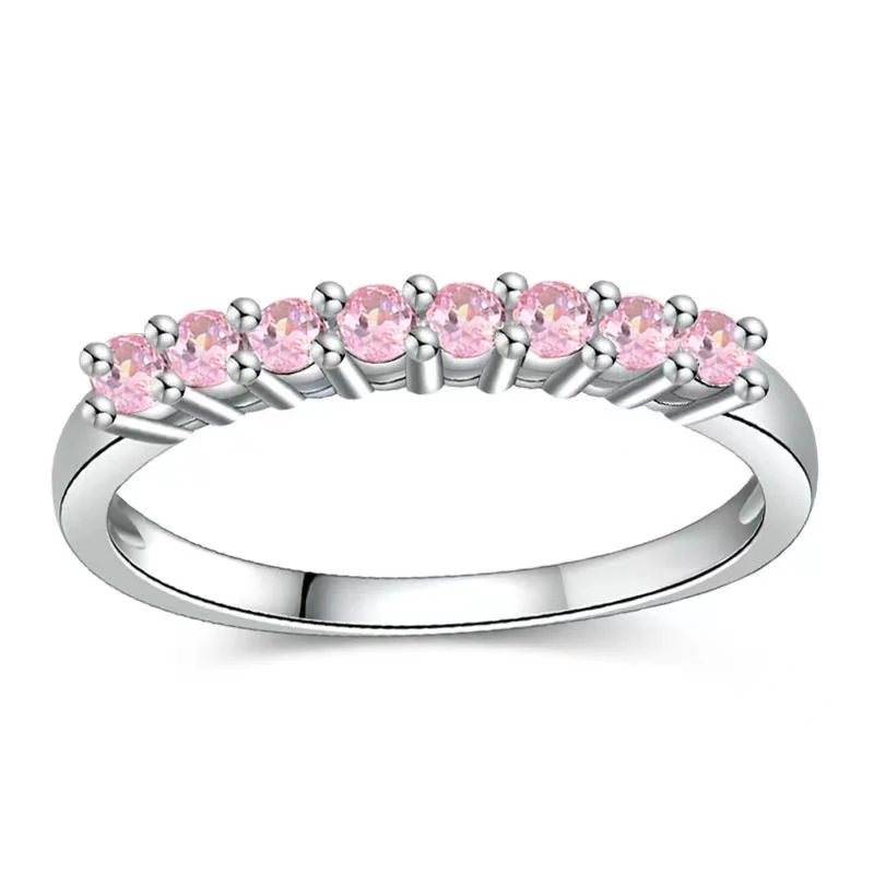 2024 New Design Fashion Pink Silver Color Aesthetic Promise Ring for Women Party Gift Jewelry Wholesale R4324a