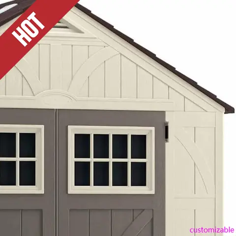Abri en résine Tremont 2025-hot8'x10', vanille et ardoise – Unité de rangement d'arrière-cour avec lucarne, sol renforcé et portes doubles