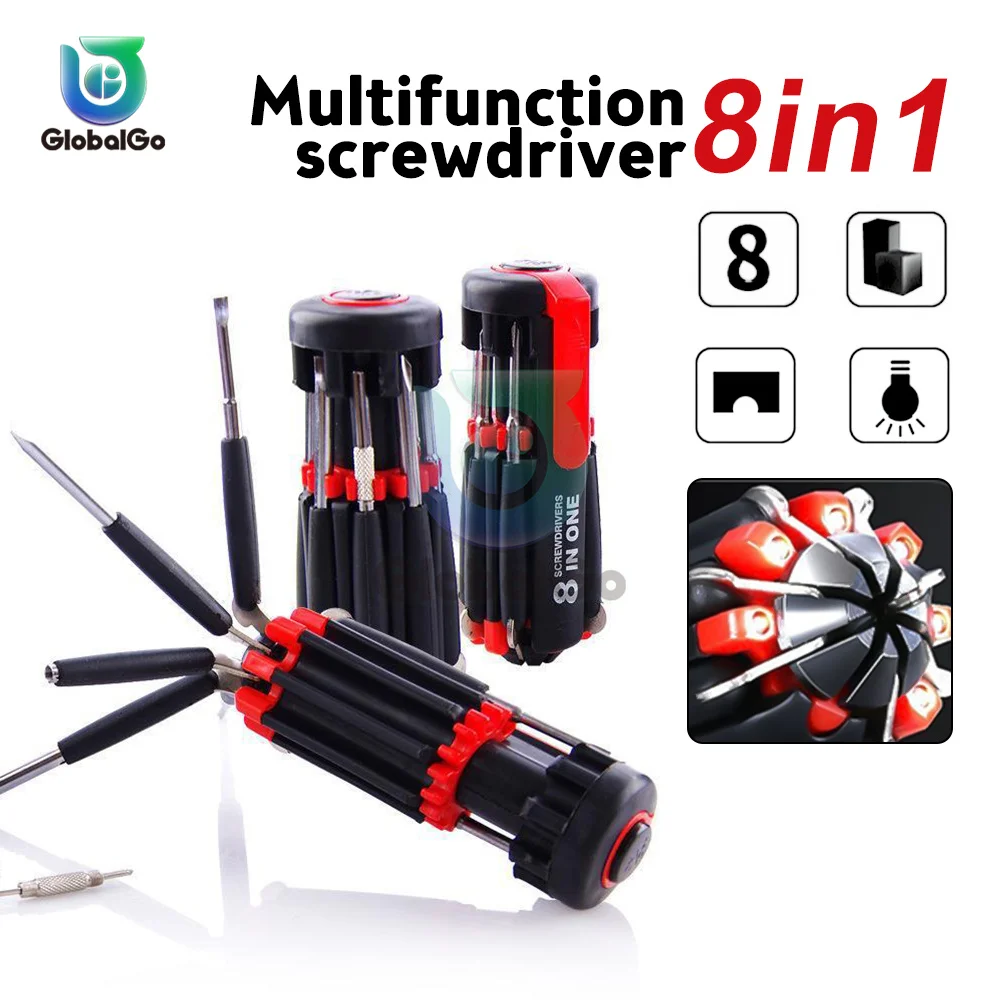 8 In 1 Multi Portable Screwdriver with 6 LED Torch Tools Light Up Flashlight tool Set Multitool Household Repair Tool