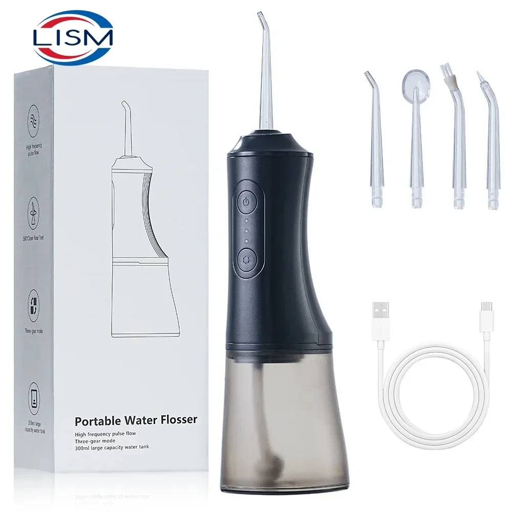 Dental Oral Irrigator Household Water Flosser Oral Cleaning Machine 4 Nozzles 3 Modes USB Rechargeable 300ml Water Tank