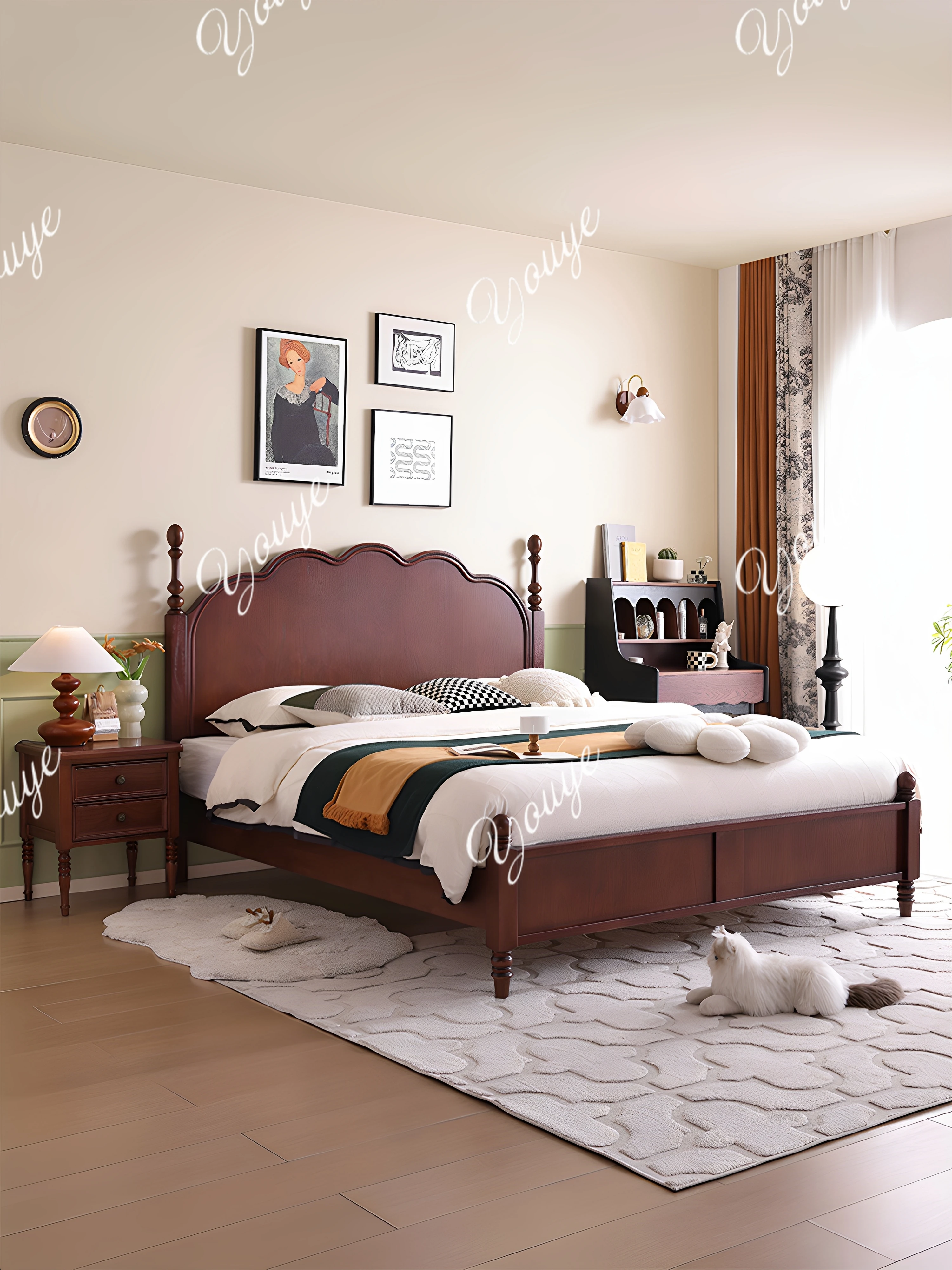 

Solid wood bed French antique bed All solid wood American retro solid wood bed 1.8 double Household