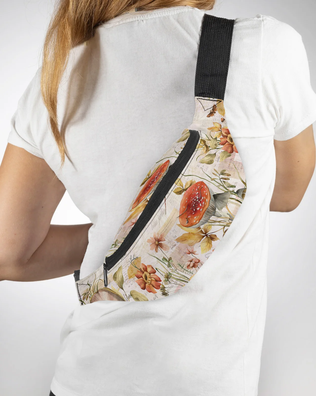 

Autumn Mushroom Flower Butterfly Dragonfly Men Women Waist Bag Fanny Pack Phone Belt Bag Wallet Pouch Waterproof Banana Hip Bags