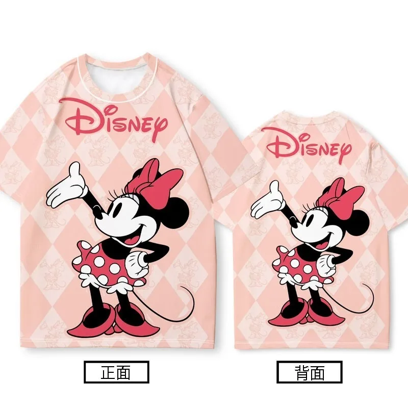 Kawaii Disney Animation Mickey Short Sleeve Summer Couple T-shirt Female Cartoon Minnie Pattern T-shirt Half Sleeve Clothes