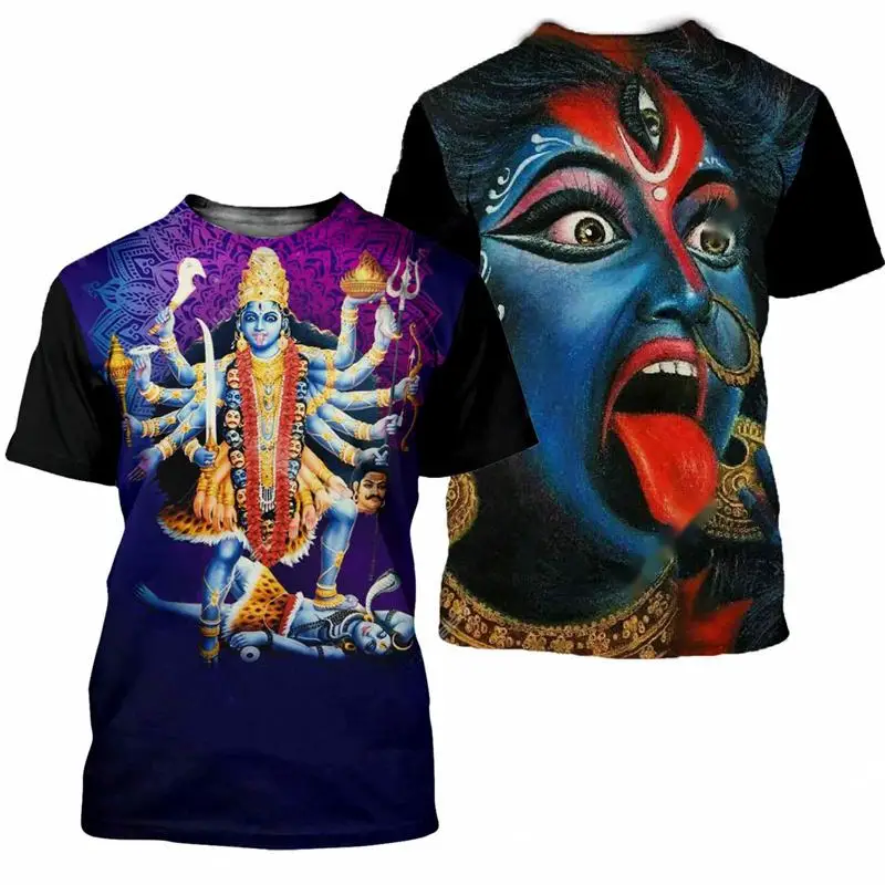 Summer New Men Indian Goddess Maa Kali Puja T Shirt 3D Printed  Hindu Lord God Vishnu Women Kid Graphs T-shirt Short Sleeve Tops