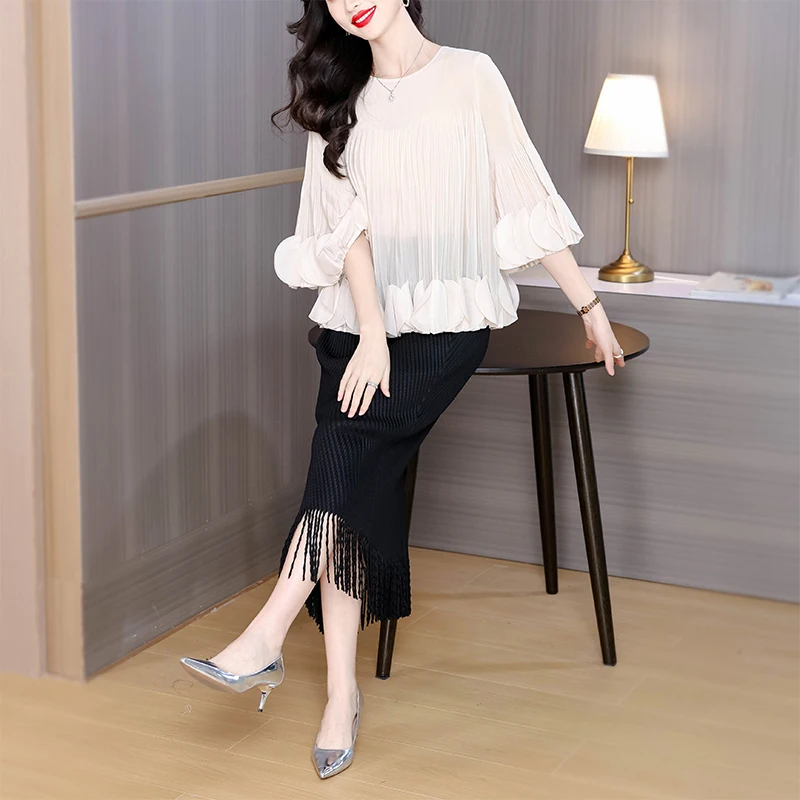 

Осенний новый французский элегантный комплект домашней одежды из 2 предметов для мам — плиссированная юбка и достойный топ, стильный и идеальный в подарок