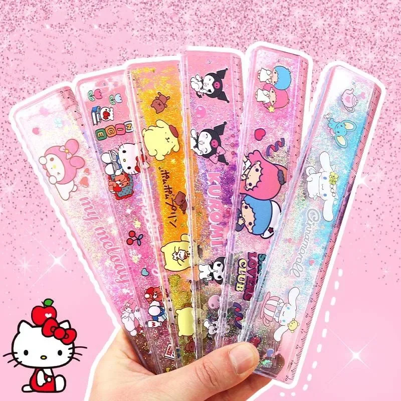 

New Anime Kawaii Sanrio HelloKitty Ruler Student Kuromi Cinnamoroll My Melody Measuring Ruler Girl Drawing Ruler Stationery Gift