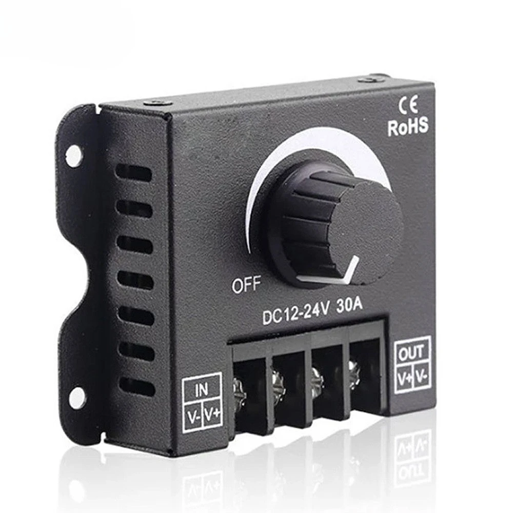 DC12-24V 30A Knob Dimmer Brightness Adjustment Stepless Dimming Switch Controller for 3528 5050 COB SMD LED Strip Light