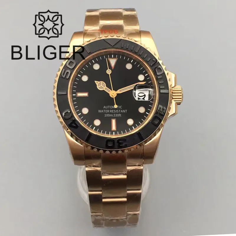 

Часы BLIGER для мужчин, 40 мм, роскошный корпус из розового золота, сапфировое стекло NH35 PT5000 MIYOTA Mingzhu, механизм из нержавеющей стали, водонепроницаемые