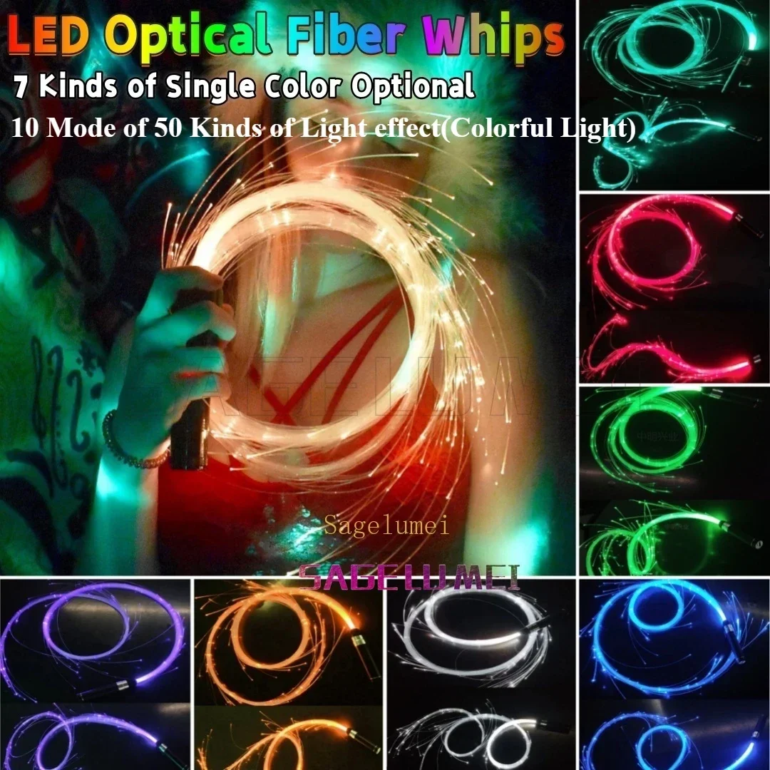 Multicolor Disco Dance Glow Whip Sparkle Flow Party StringUSB Rechargeable LED Fiber Optic Whip Light 360° Swivel Optical Whips