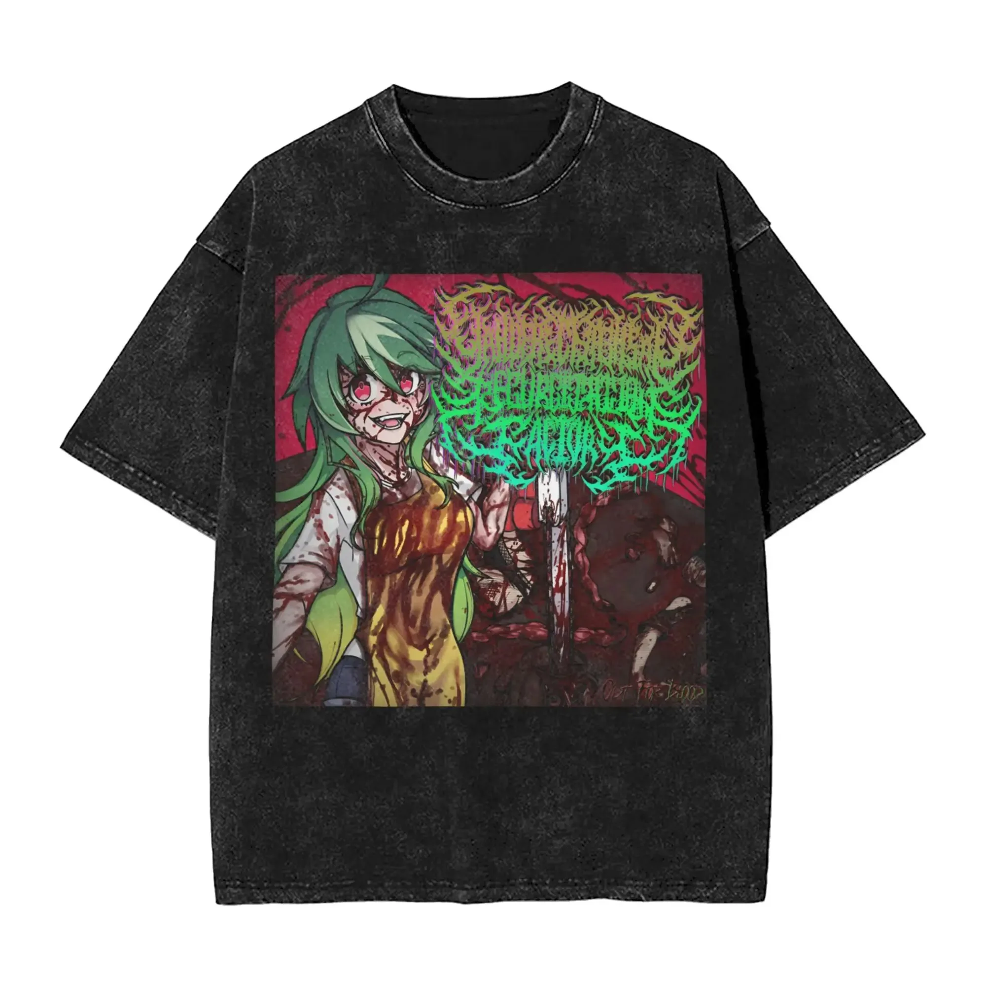 

Classic Yandere Chainsaw Factory Chainsaw Sauce Washed Vintage Anime Lovers T-Shirts Men Women Loose Casual Cotton Oversized Top