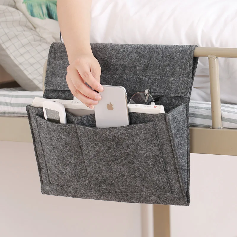 

Felt Bedside Storage Bag Organizer Sofa TV Cotton Linen Hanging Bags with Multiple Pockets Magazine Storage Organizer