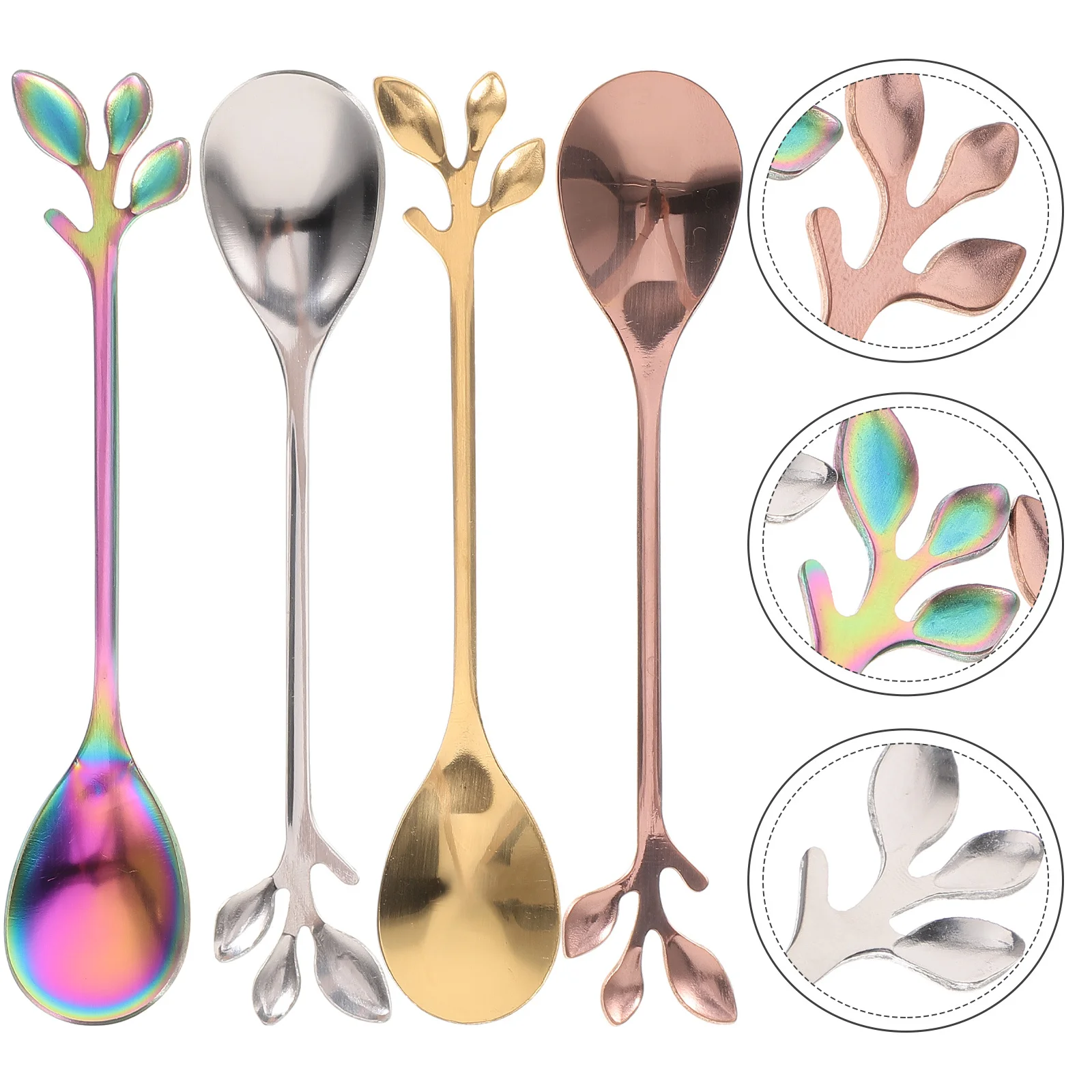 

4Pcs Stainless Steel Coffee Spoon Tree Branch Leaf Design Multifunction Mixing Spoon Dessert Kitchen Spoons Coffee Spoons
