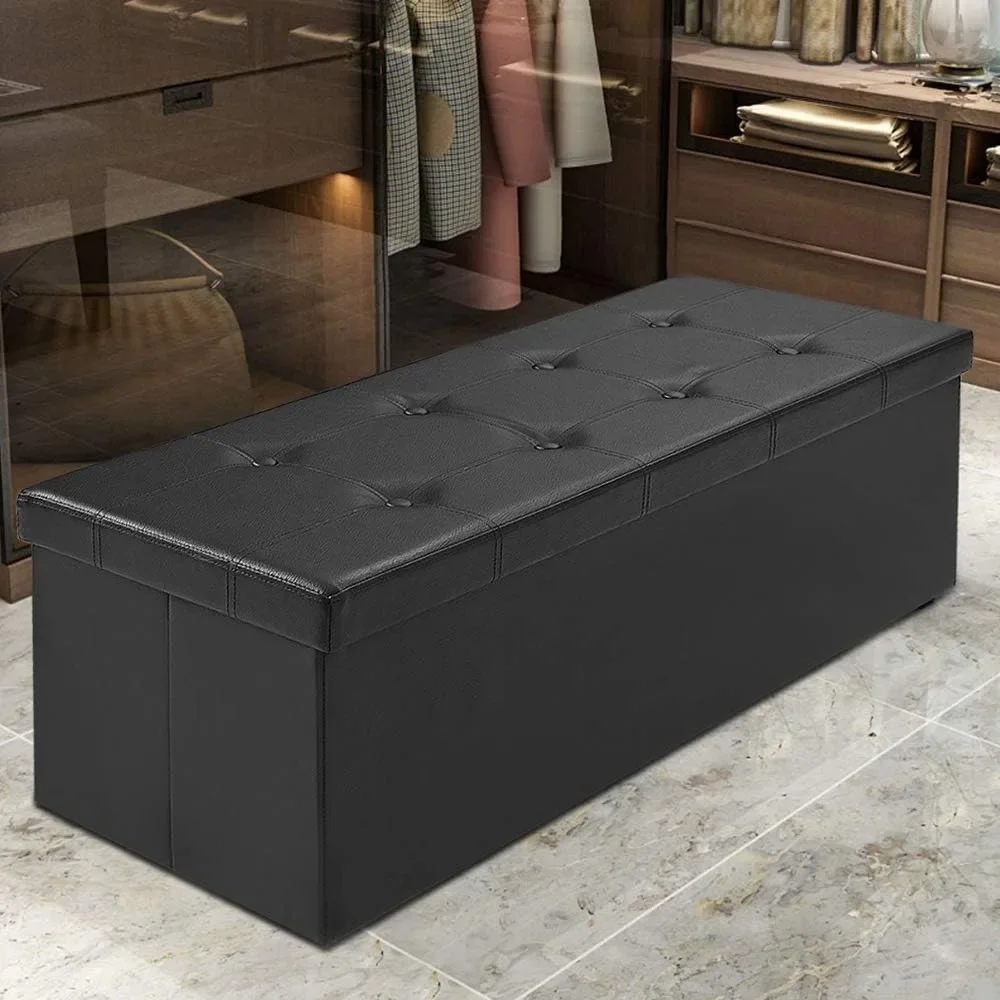 

Folding Storage Ottoman Bench, 45" Large Ottoman Space-Saving Bench,Faux Leather Storage Chest with Memory Foam