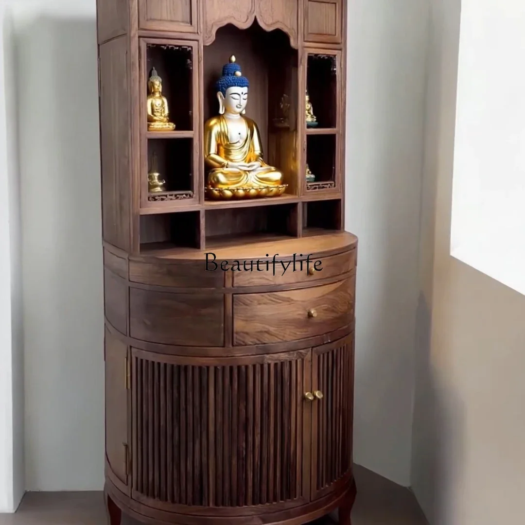 

LJYNew Chinese shrine offering table shrine household small vertical cabinet black walnut