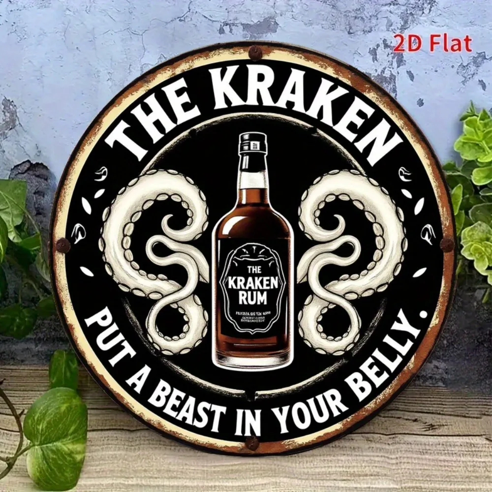 OceanThemedKrakenCo 2D Kraken Rum Retro الألومنيوم جدار الفن - خمر بحري اللامسة جولة المحيط موضوع ديكور