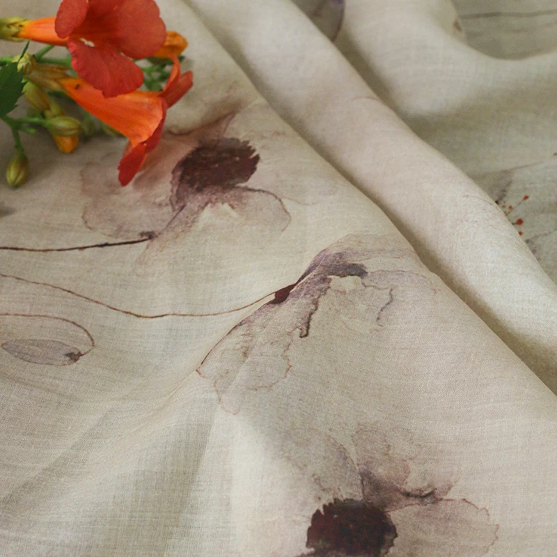 

High quality ramie fabric Lotus digital printing patchwork dress shirt clothing cheongsam material