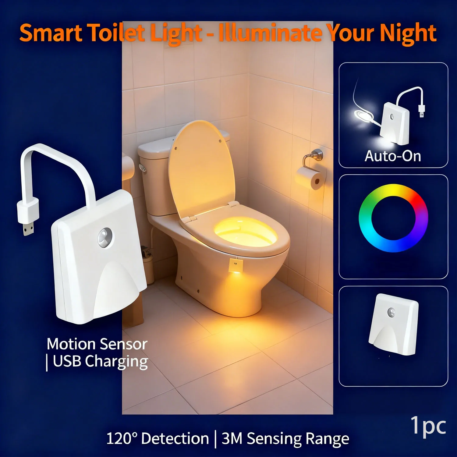 4pcs Toilet Night Lights Set, Featuring 16 Color Variations, Equipped With A Motion Sensor, And A Rechargeable Toilet Light