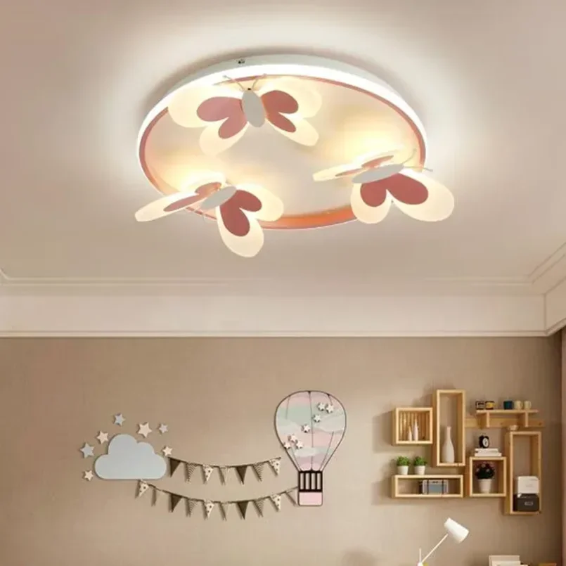 

Butterfly Led Ceiling Mounted Light for Children Kids Girls Round Circle Remote Control Dimmable Pink Bedroom Lamp Decoration