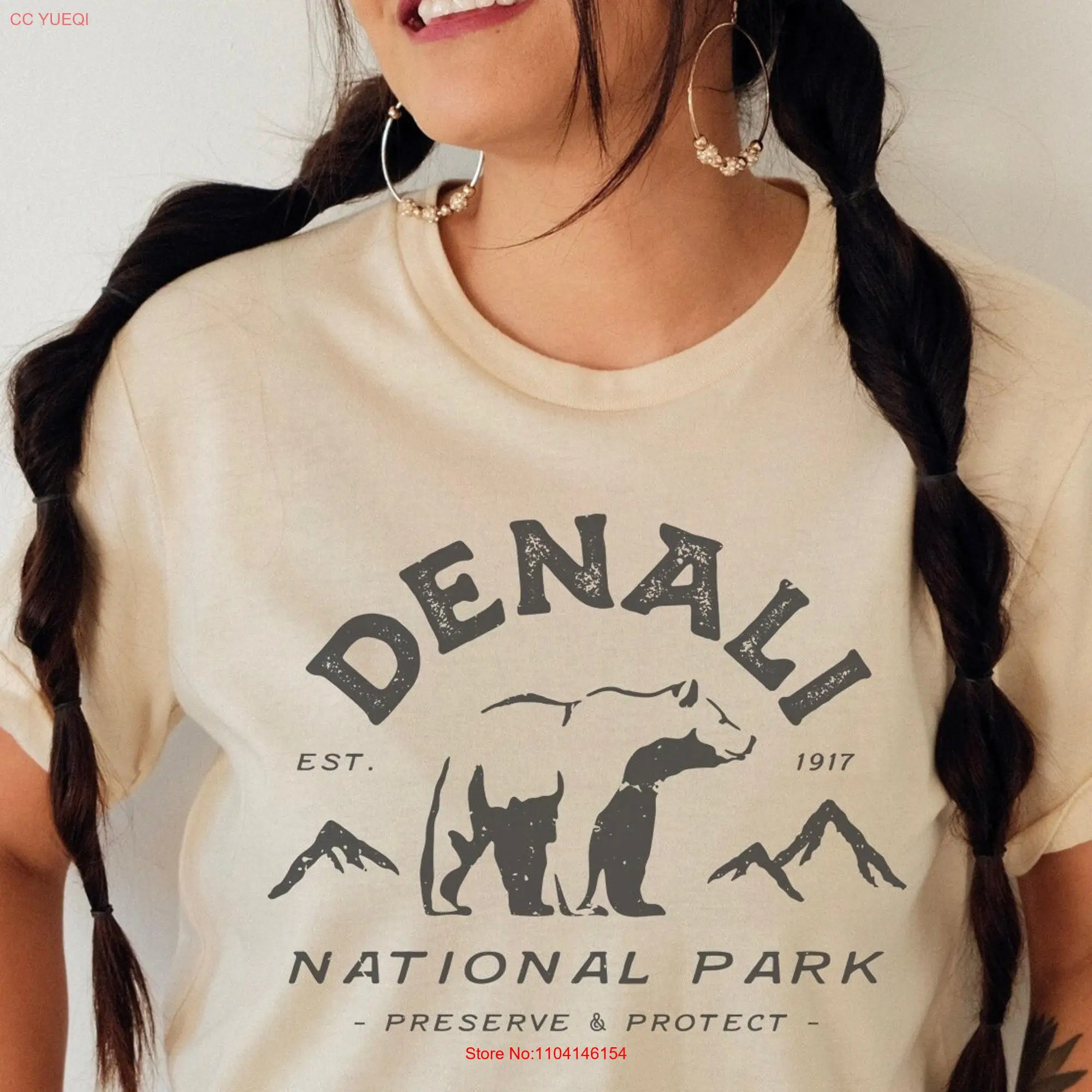 Camiseta del Parque Nacional de Denali, camisa de manga larga o corta con estampado de oso Grizzly de la naturaleza de Alaska, ideal para exteriores