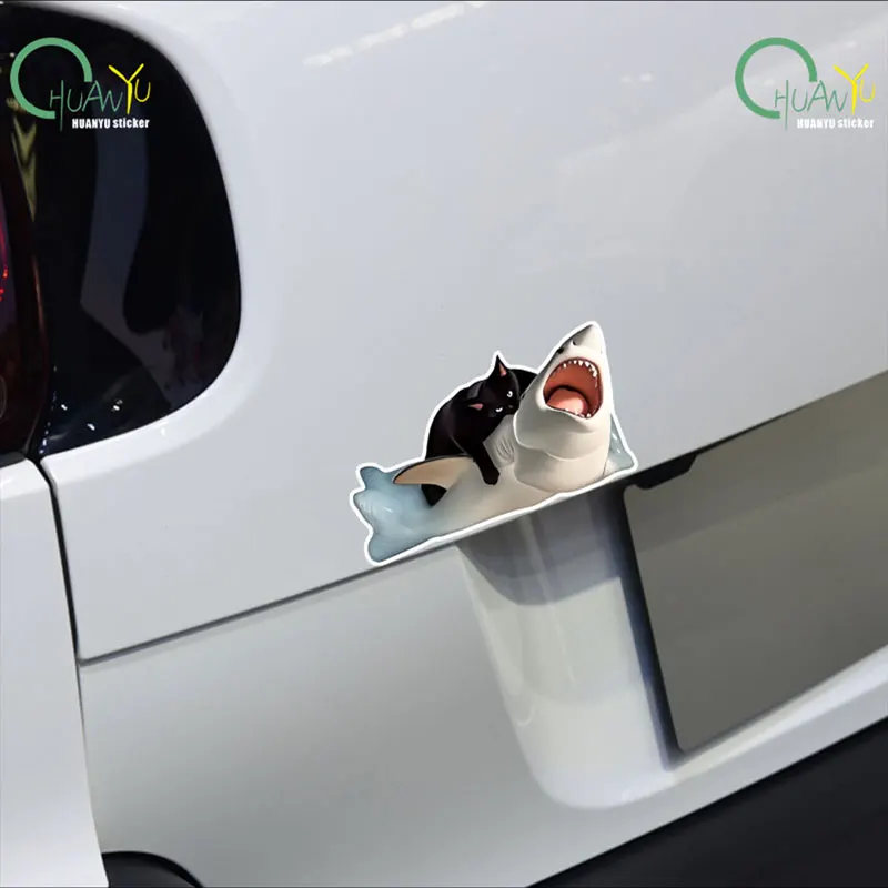 RETLPER Reflective Sticker Black Cat Suppressing Shark Funny Pet Emoji Car Motorcycle Waterproof Decal view 6