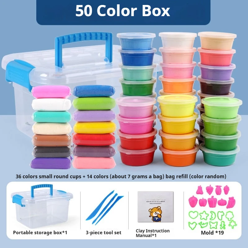 Plastilina polimérica de 50 colores para niños, arcilla polimérica de textura suave y secado al aire para modelar, con 19 Herramientas, juguete creativo para regalo