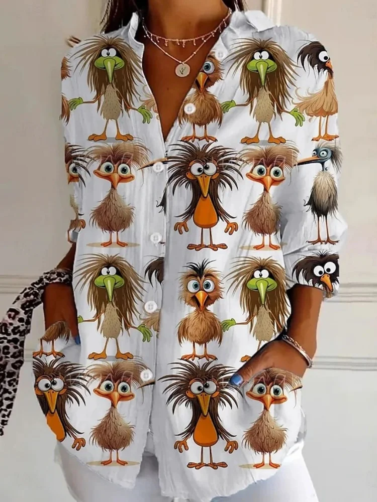 

Fun Cartoon Print T-Shirt Women's Unique And Playful Collared Shirt Casual Everyday Loose-Fit Comfortable Shirt Women's Shirt