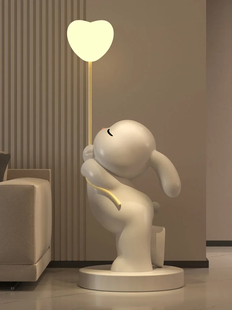 Vigorous Rabbit Statues Nordic Home Decor Creative Living Room Large Floor Decor Interior Figurines Luminous Lamp Rabbit Statues