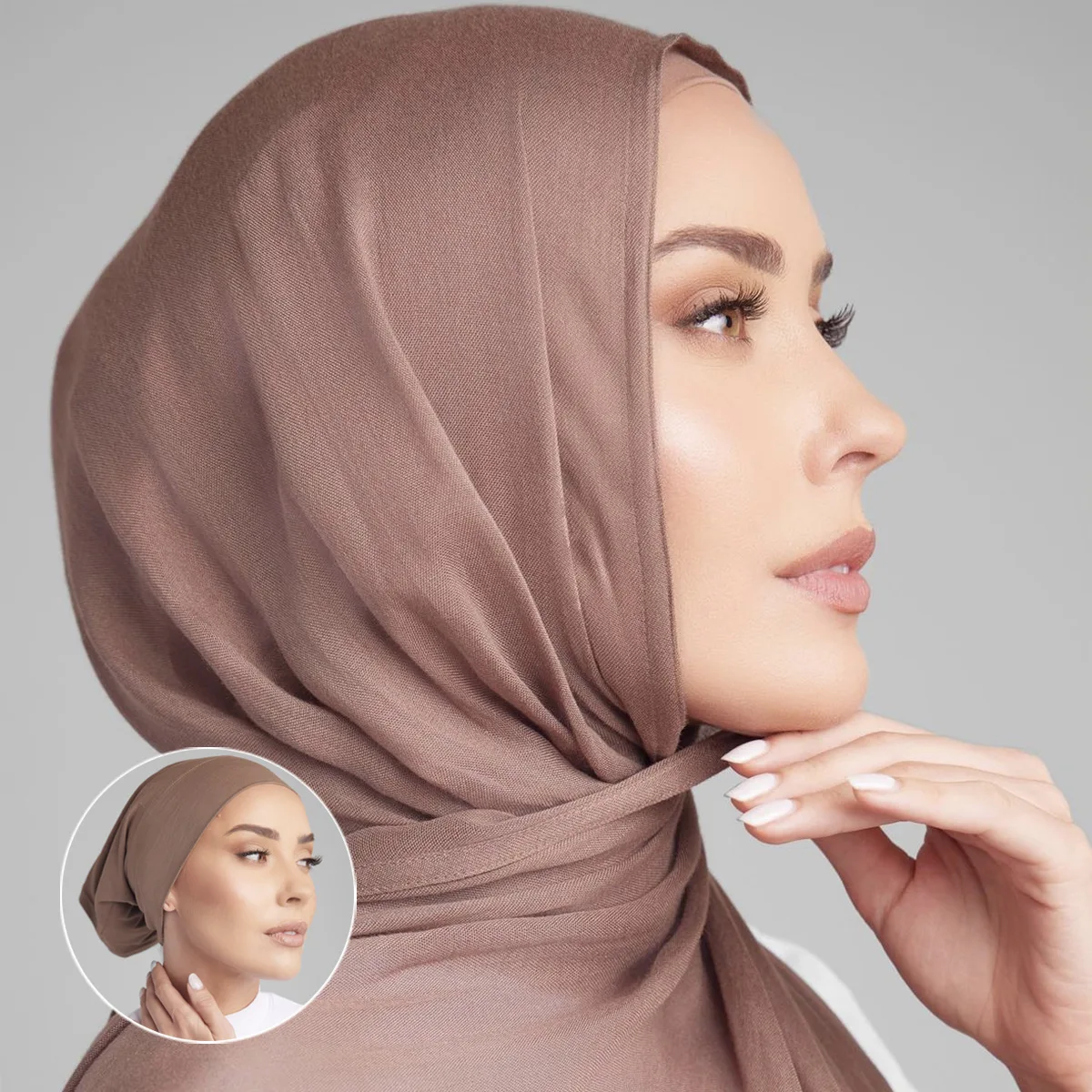 

2026 Thin Breathable Modal Long Scarf Large Size Wide Edge with Elastic Solid Color Big Tube Cap Muslim Wrap Hat Set Headscarf