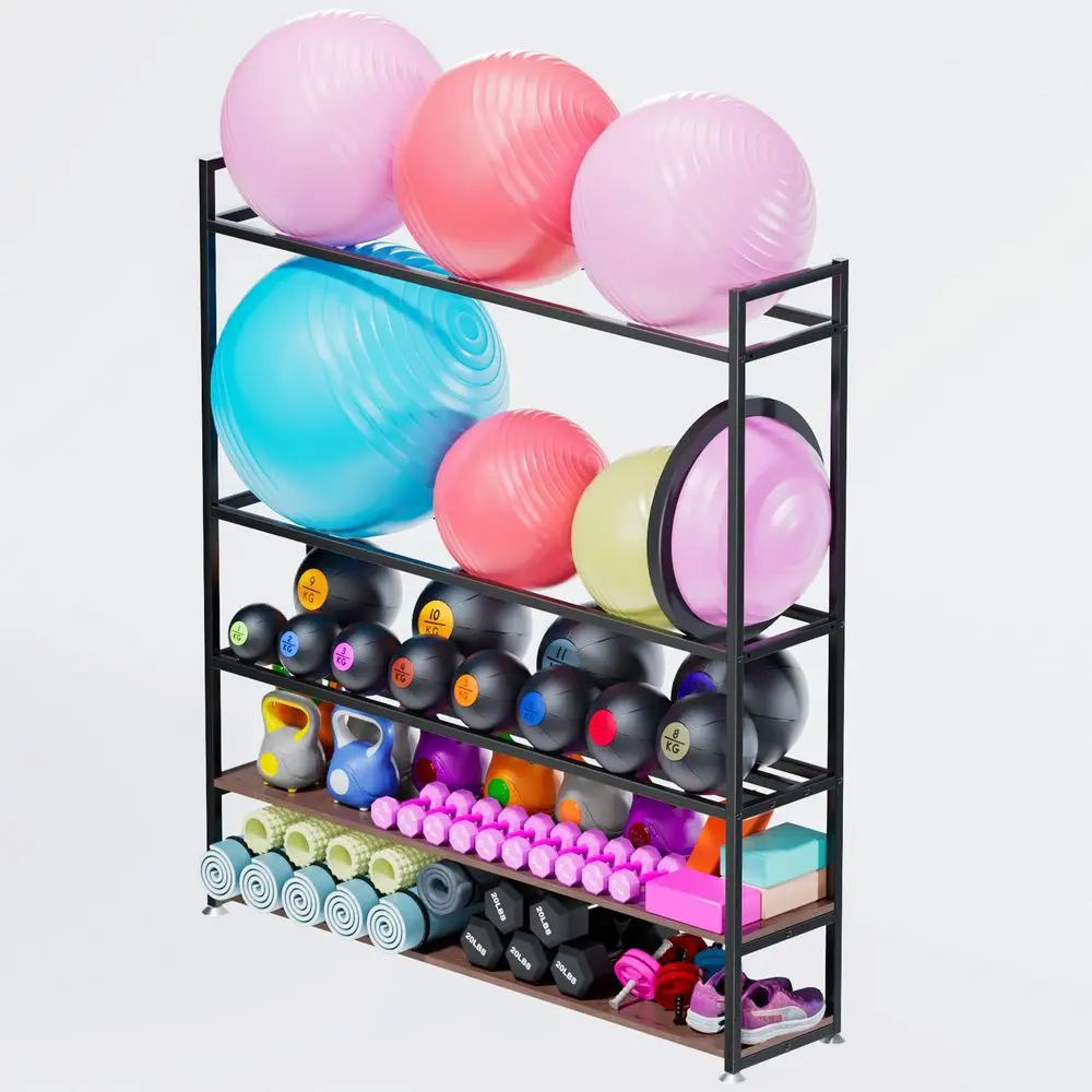 

Home Gym Storage Rack with Medicine Ball Rack amp Yoga Ball Holder for 75cm Ball,Heavy Duty Metal Shelf Organizer for Garage,Ba