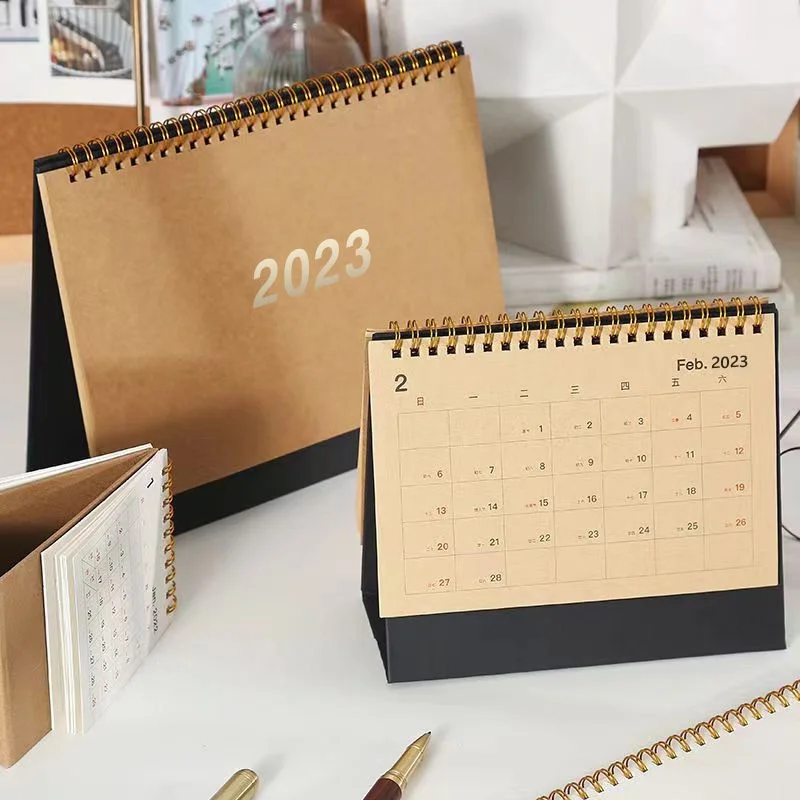 

2022-2023 Ins Solid Color Vertical Kraft Paper Calendar Simple Desktop Calendar Daily Schedule Planner Office School L / M / S