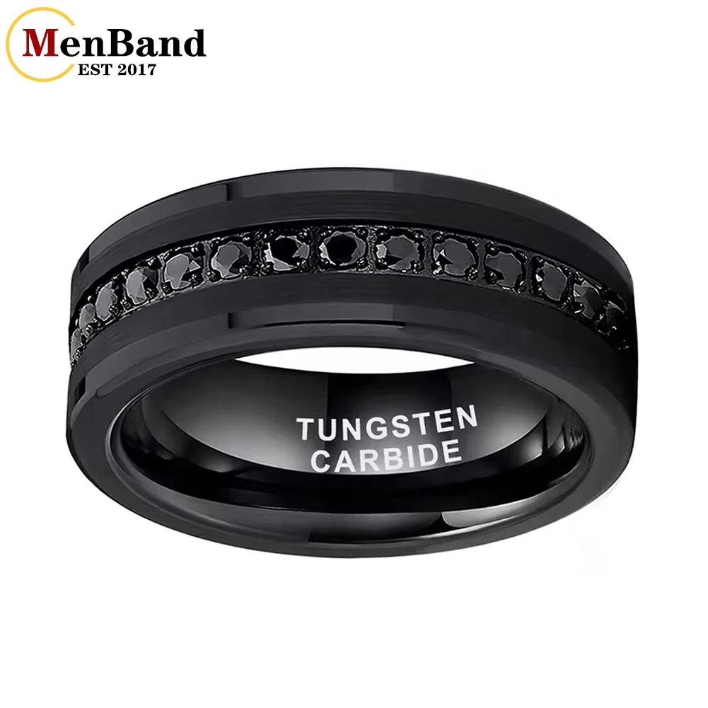 

Мужской браслет 8 мм, высококачественные черные кольца с инкрустацией камнем CZ, вольфрамовые кольца для мужчин и женщин, свадебные и помолвочные украшения, удобная посадка