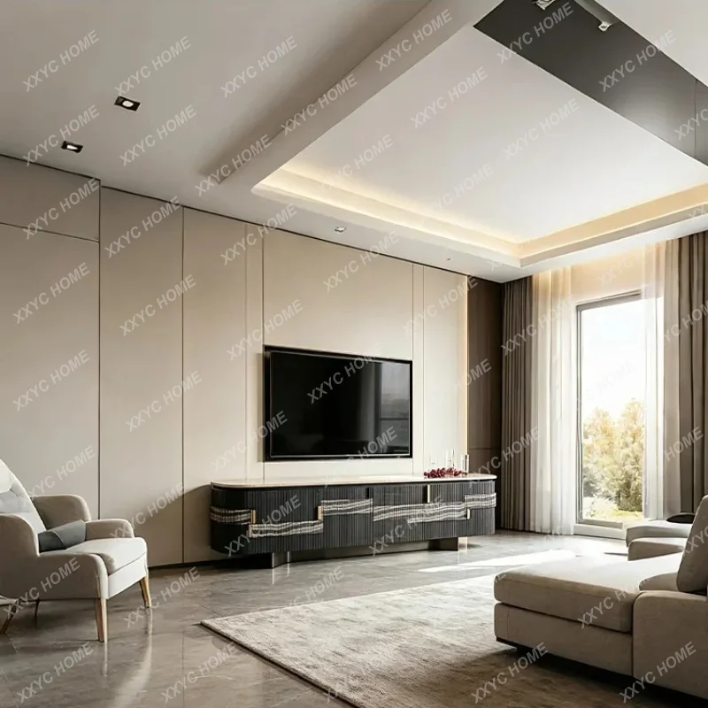 XX Original Design Art Aesthetic TV Stand  Light Luxury Villa Living Room Marble Sideboard Storage Cabinet