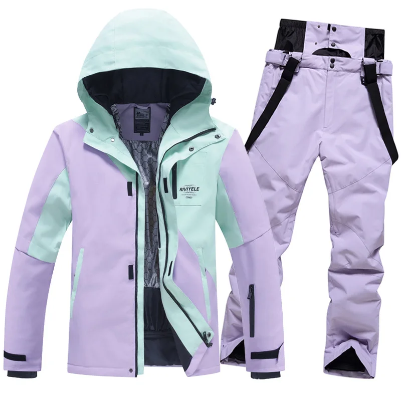 2024 new Ski suit set snow men women snowboarding windproof rainproof and snow proof in winter Blue Pink Black Purple lovers