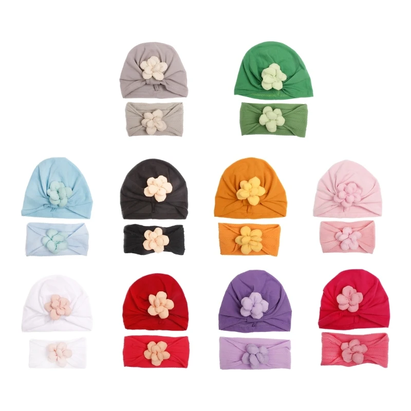 

Baby Floral Headband with Elastic Knot Head Wrap Solid Color Hairband Flower Headwear Fashion Hair Accessory for Toddler