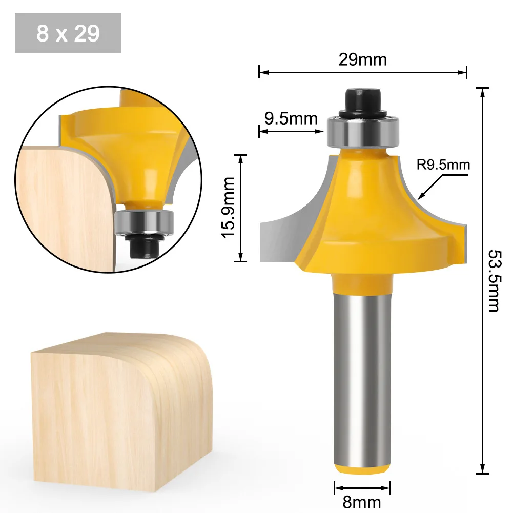 1PC 8MM Shank Milling Cutter Wood Carving Corner Round Over Router Bit with Bearing Milling Cutter Woodwork Tungsten Carbide