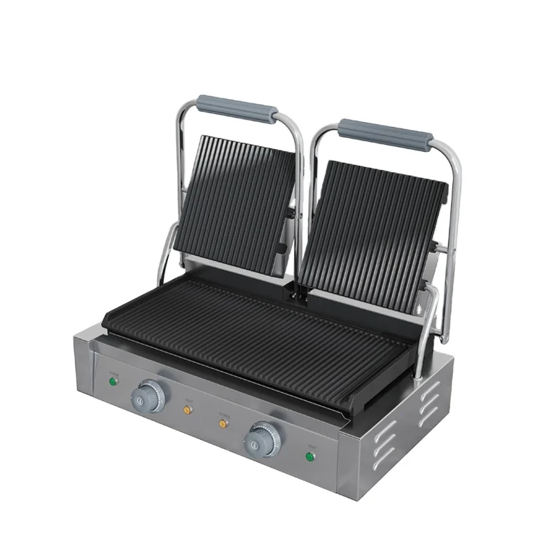 Time Labor-Saving 2-Burner Elevating Electric Griddle, Double-Side Frying, Large Capacity, Commercial Kitchenware