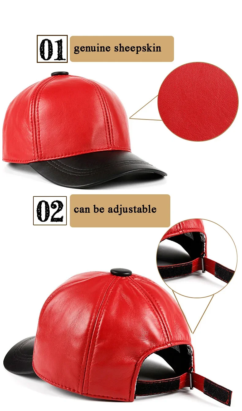 Frühling/Winter Bonbonfarbene Echtleder-Baseballkappen aus Schafsleder für Männer/Frauen Jugendliche Entenschnabel-Warmmützen Rosa/Rot Hip-Hop-Bonnet Damen – Detail 6